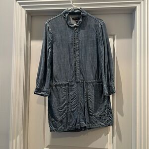 Soft denim romper. Perfect for transitional fall weather!!